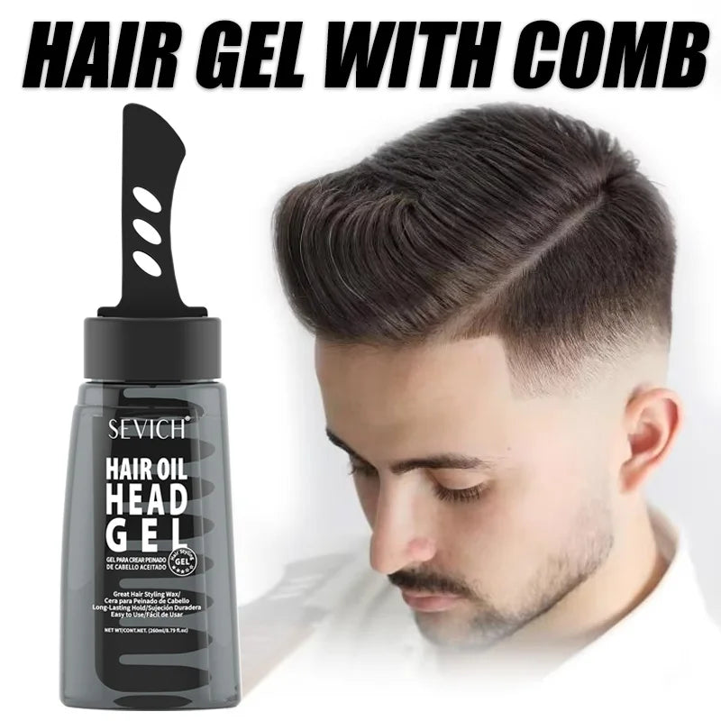 2 in 1 Hair Wax Gel With Wide Tooth Comb Men Long-lasting Fluffy Hair Styling Oil Hair Styling Cream Liquid Fluffy Comb 260ml
