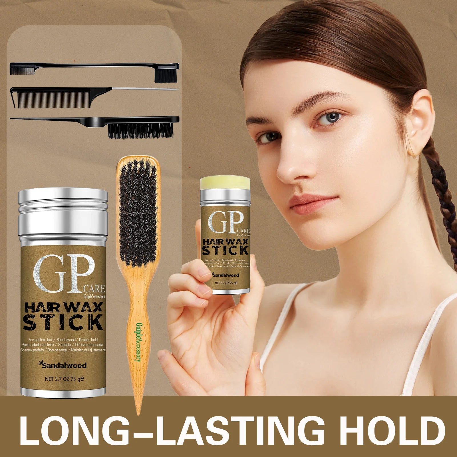 Women Hair Wax Stick All Day Hold Frizz Control Styling Gel Non-Greasy Tame Flyaways Slick Stick For Baby Hair Pomade with Brush